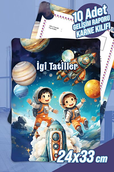 colortouch Astronot  A4 Anaokulu Ana Sınıfı Gelişim Raporu Karne Kılıfı ( Kabı ) 10 Adet Karne Süsleme