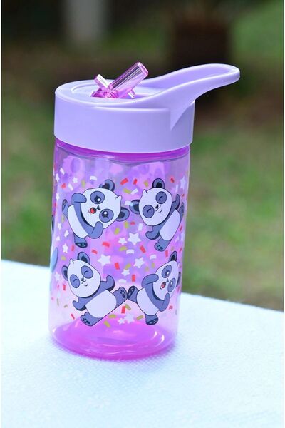 Peaceful 24'lü Paket Bpa Free 430 Cc Pembe Renk Sevimli Panda Desenli Pipetli Suluk Ve Matara