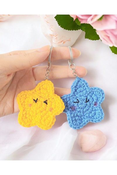 PERFECT Set of 2 Knitted Star Keychain and Bag Ornament
