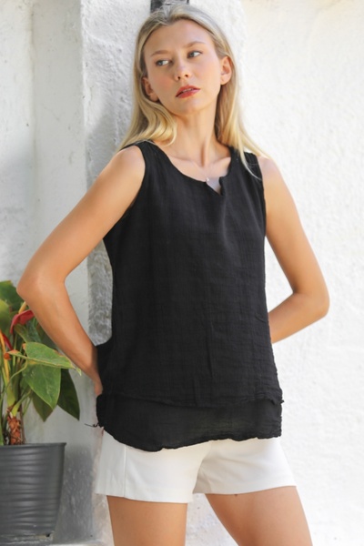 Chiccy Black Organic Cotton - Britli Collar and Flounces Tank Top