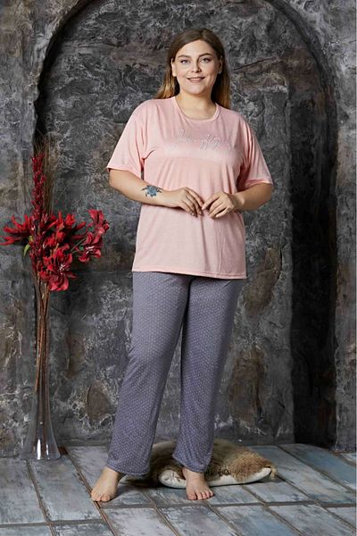 Temporium Plus Size Printed Women's Bamboo Pajama Set - Short Sleeve