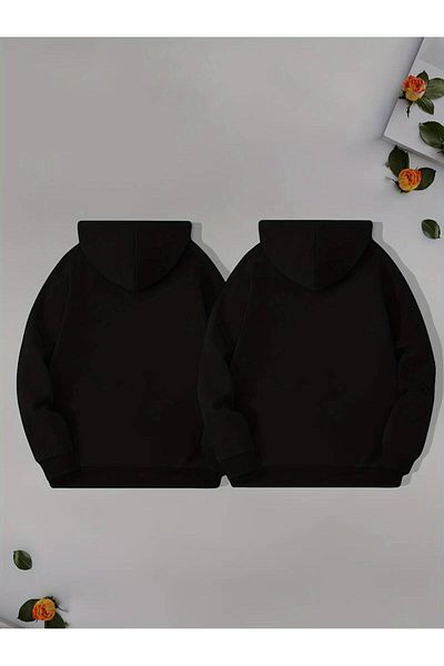 Elvino Eternal Love - Heart Printed Oversize Winter Hooded Pocket Sweatshirt Hoodie