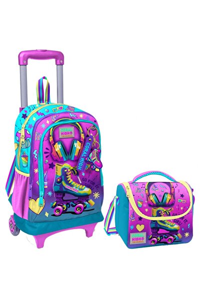 Coral High Pembe Turkuaz Kulaklık Paten Işıklı Tekerlekli Okul Çantası ve Bes...