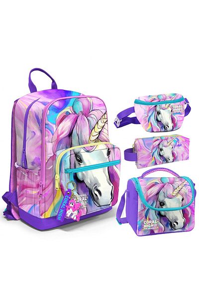 Coral High Set de genți și geantă pentru copii Unicorn pentru școala primară/liceu