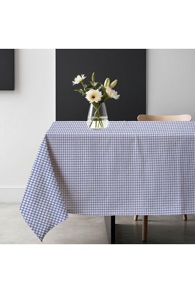 KAMİZ Blue Linen Picnic Table Cloth - Gingham and Comfortable Design