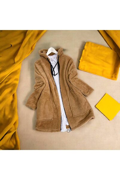 Modaytesettür Peluş Ceket Hırka Uzun Kapşonlu