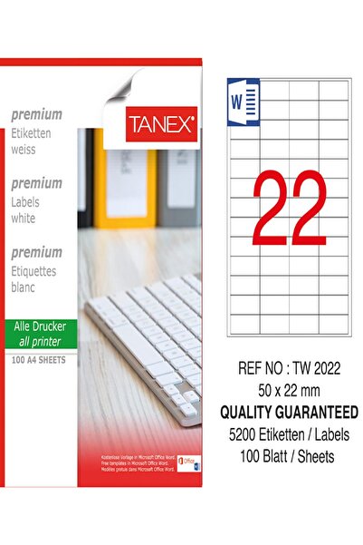 Ürün Evim Tanex laserska etiketa - TW-2022, 50*22 mm, bela, 100 kom