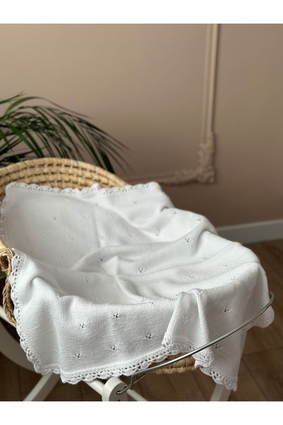 Florijee Hand Knitted Baby Blanket White Color