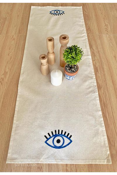 Soft Colours Traditional Wood Printed 100% Cotton Runner - 40X140 cm