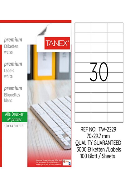 Ürün Evim Tanex laserska etiketa - TW-2229, 70*29.7 mm, bela, 100 kom