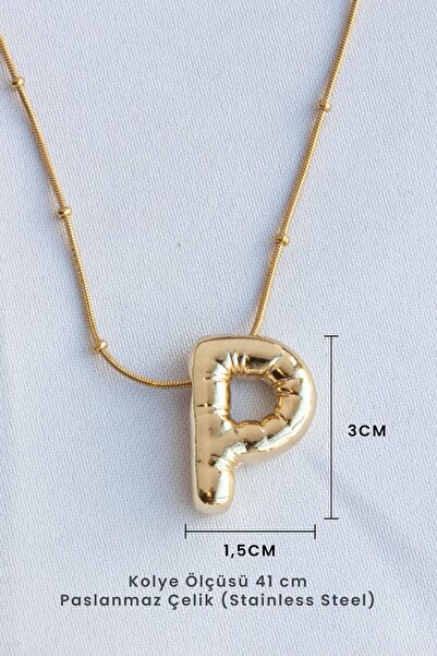 EVRİM AKDAMAR P HARFİ BUBBLE GOLD RENK BALON HARF KOLYE