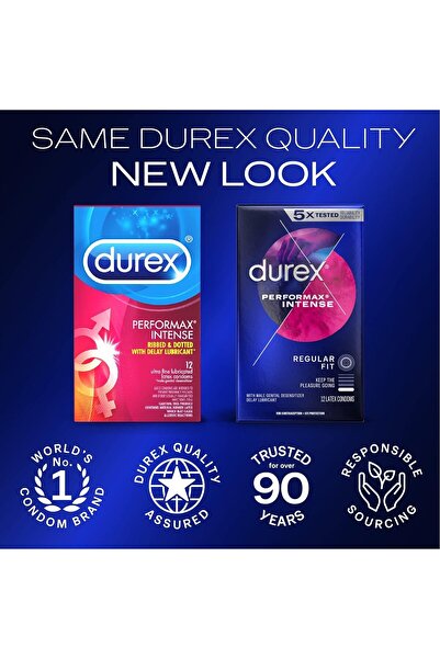 Durex Performax Intense Natural Rubber Latex Condoms Regular Fit 12 Count Contains Desensitizing Lub