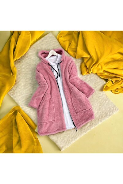 Modaytesettür Peluş Ceket Hırka Uzun Kapşonlu