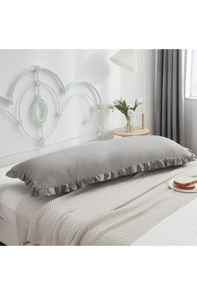 Tinybabyconcept Natural Cotton Gray Long Pillow Case Ruffle Edge Decor Pregnant Pillow 50x135 Cm