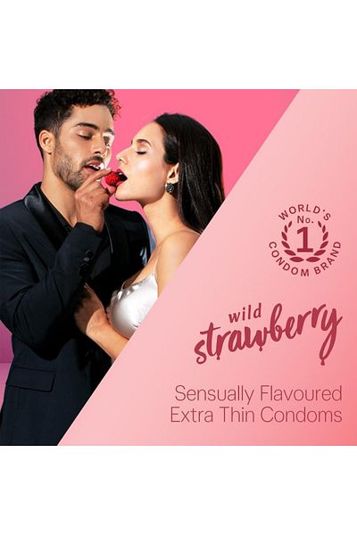 Durex Extra Thin Wild Strawberry Flavoured Condoms for Men - 10s