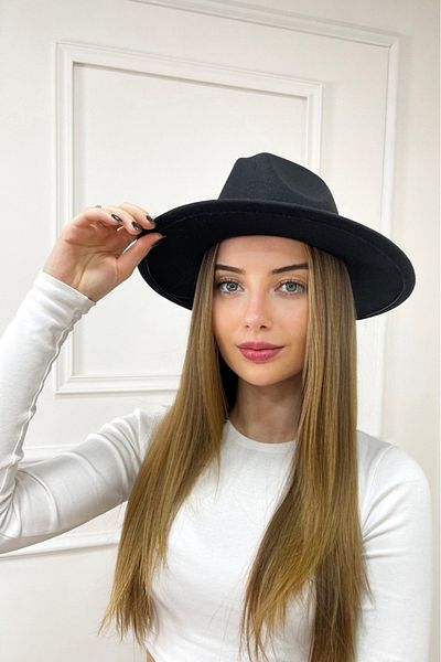 HatClub Exclusive Panama Fedora Adjustable Black Color Women's Hat Inside the Trilby Model