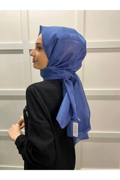 Siyane Scarf Tül Görünümlü Şal - Pırlanta Abiye Düğünlük Şal 00790 Indigo