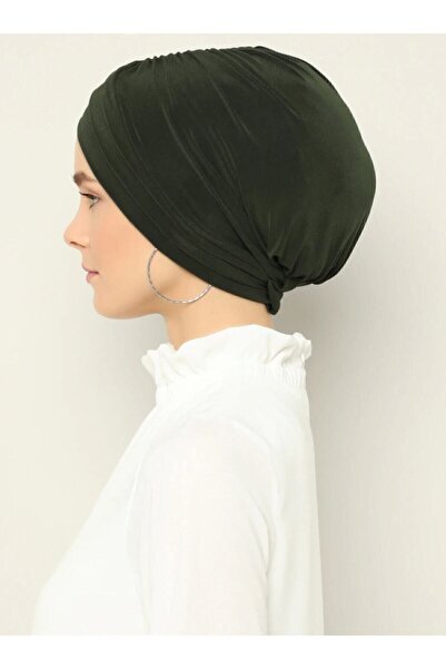 Mervin Şal Women's Cross Three-Stripe Outer Bonnet Ready Turban Khaki