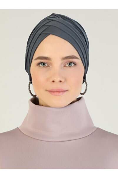 Mervin Şal Crossed Three-Striped Ready-made Scarf - Anthracite - 25 -