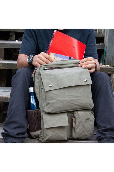 Alone 5045 Σακίδιο πλάτης για φορητό υπολογιστή από καμβά χακί - Σχέδιο με μάτι