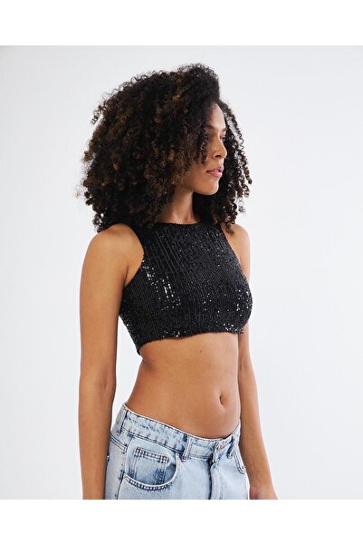 Majoristik Büstiyer Halter Yaka Siyah Payet
