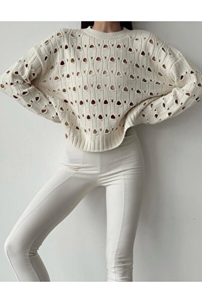 Genel Markalar Kadın Delikli Bisiklet Yaka Kısa Kazak