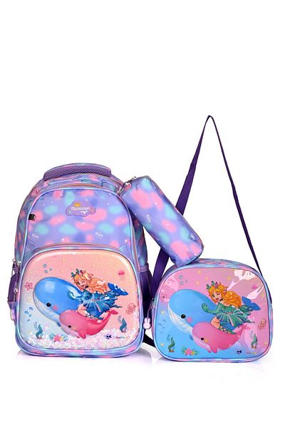 Wander Rucsac de școală - în relief și paiete, set de 3