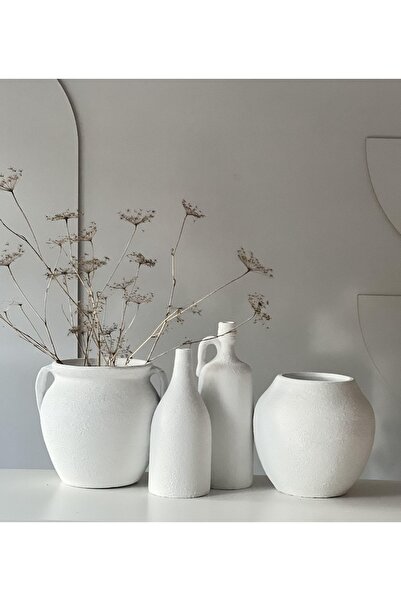 Allegorie.Co Dokulu Mat Vazo Koleksiyonu 4lü Set Beyaz