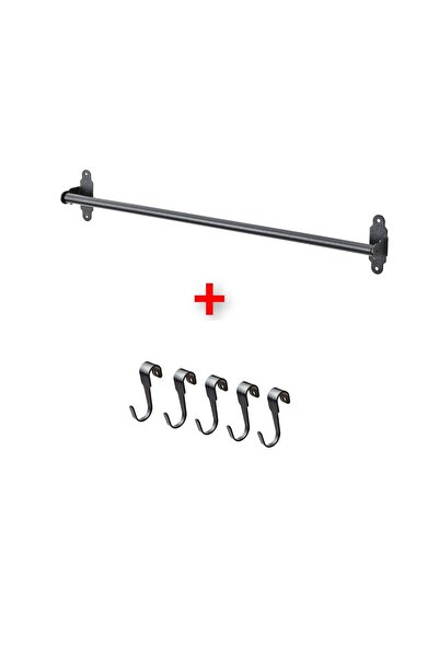 IKEA Mutfak Rayı Siyah Renk 60 Cm 5 Adet Kanca Çelik