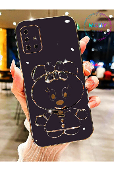 Molly Samsung Galaxy A71 İçin Derin Mor Minnie Standlı Kenarları Gold Detaylı...