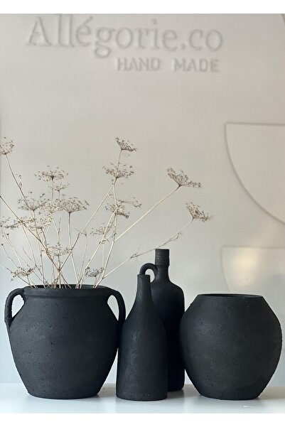Allegorie.Co Dokulu Mat Vazo Koleksiyonu 4lü Set Siyah