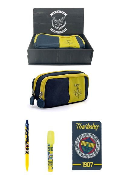 Fenerbahçe Σετ 4 Αυθεντικές θήκες για στυλό - Δώρο γραφικής ύλης, Ξύλινο κουτί με 2 θήκες