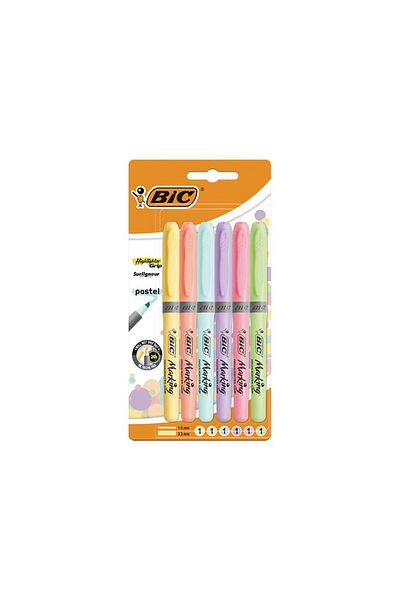 Bic Marking Highlighter Grip Pastel Pen Type Highlighter 6-Piece Blister