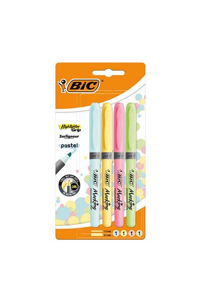 Bic Highlighter Grip 4 Pieces Pastel Colors Highlighter Pen
