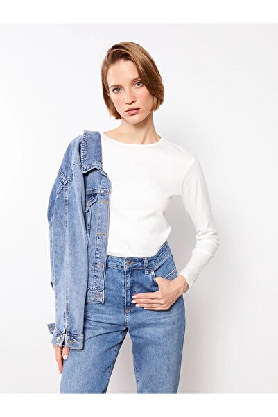 LC Waikiki Bisiklet Yaka Düz Uzun Kollu Pamuklu Kadın Tişört