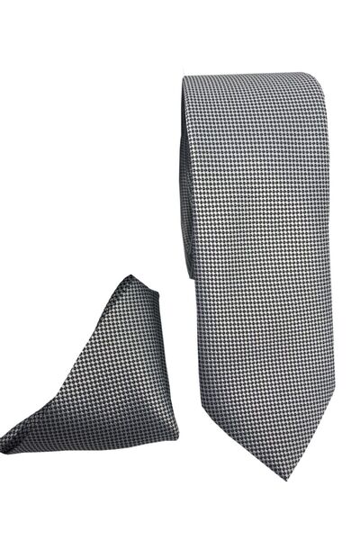 CRWAT ® ربطة عنق رفيعة من القماش باللون الرمادي الفاتح / منسوج - مع منديل