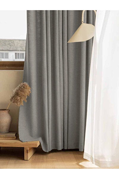 Ran Perde Bej Keten Fon Perde - Pilesiz Düz Dikim - Tek Kanat