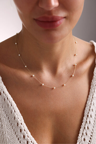 Gianfranco 14 Ayar Altın Zincirli İnci Kolye