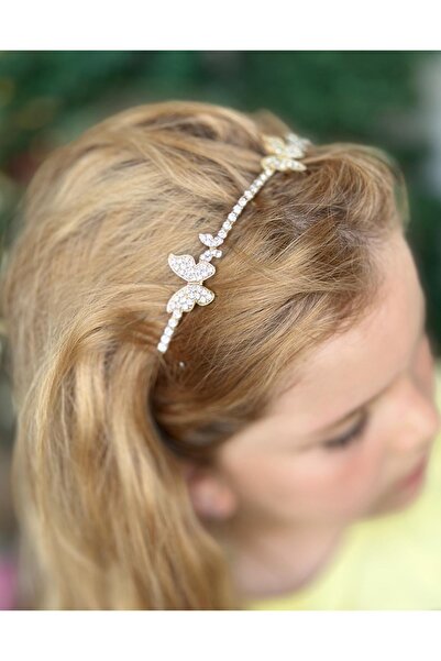 Queen Nelly ذهبي مستورد فاخر - تاج يوم خاص للنساء والأطفال مع فراشة مزدوجة وح...