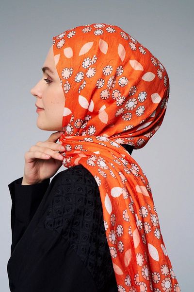Modakaşmir Orange Drop Flower Patterned Bamboo Shawl