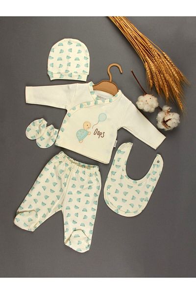 Bebitof 5-Piece Green 100% Cotton Baby Combed Cotton Set - for Hospital Exit