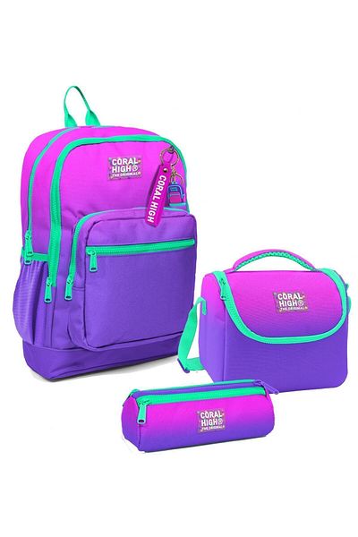 Coral High Set de ghiozdane pentru școală primară triplă de culoare roz violet pentru fete
