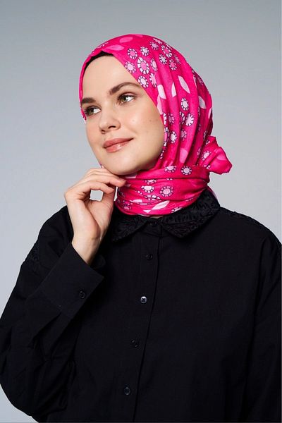 Modakaşmir Fuchsia Drop Flower Patterned Bamboo Shawl