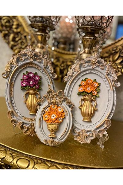 busraconcept Duvar Tablosu , Masa Dekoratif Süsü 3 Lü Set( Gri Gold