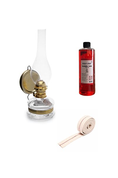 ÖZLEVENT Klasik Gaz Lambası 400 ml Kırmızı Kandil Yakıtı 50cm Fitil