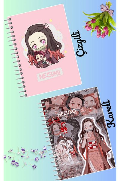 animeandyourworld Nezuko Komado Notebook Set 2 Pieces A4 Size 21*30 Lined Checked 60 Pages