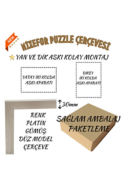 mixefor 1000 Piece Puzzle Frame Size 66cm X 48cm - Front Surface Unbreakable Plexiglass Color Silver