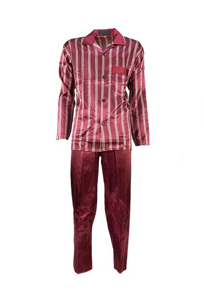 Oppland Men's Stylish Stripe Patterned Shirt with Collar Pocket Cotton Fabric Wide Leg Satin Triple Pajama Set