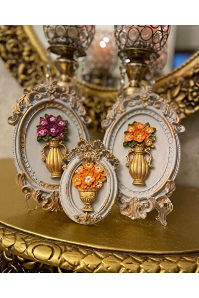 busraconcept Duvar Tablosu , Masa Dekoratif Süsü 3 Lü Set( Gri Gold