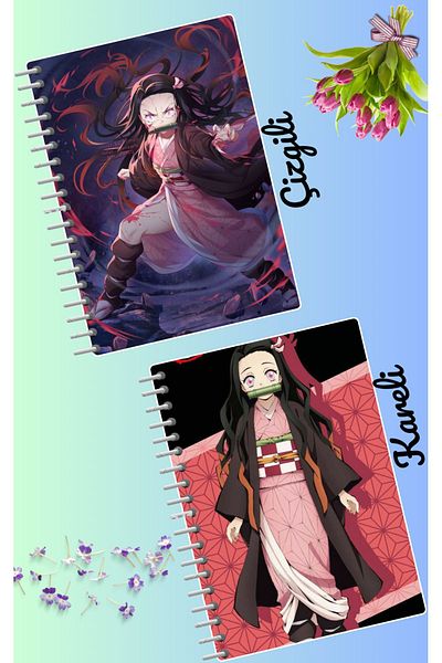 animeandyourworld Nezuko Komado Notebook Set 2 Pieces A4 Size 21*30 Lined Checked 60 Pages